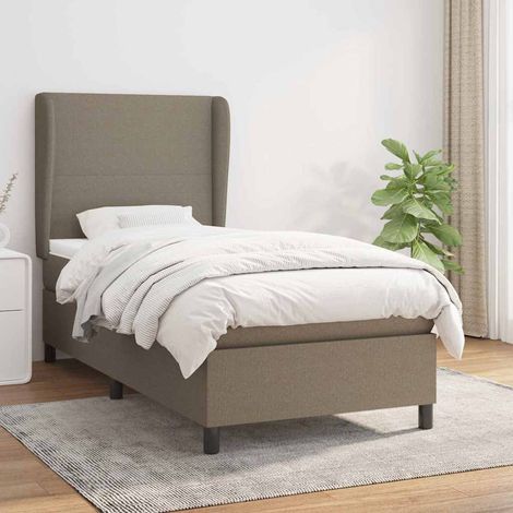Cama box spring con colchón tela gris taupe 100x200 cm (1/5)