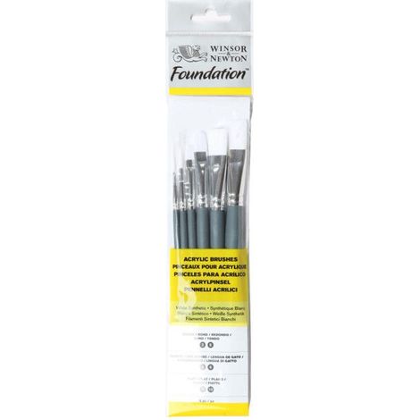 Pinceaux acryliques - Winsor & Newton - Set de 6 - Rond et plat - Idéal pour débutants - Mixte