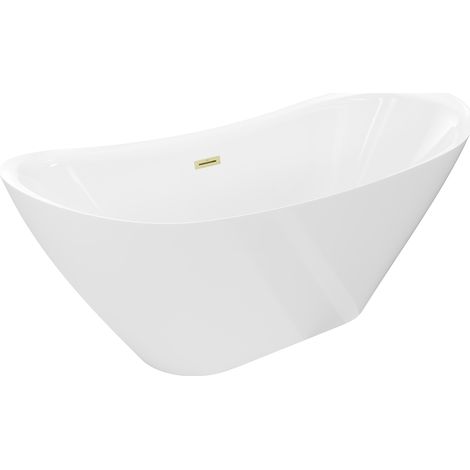 Mexen Lotos freistehende Badewanne 140 x 75 cm, weiß, Überlauf in gebürstetem Gold - 52051407700-55 (1/3)