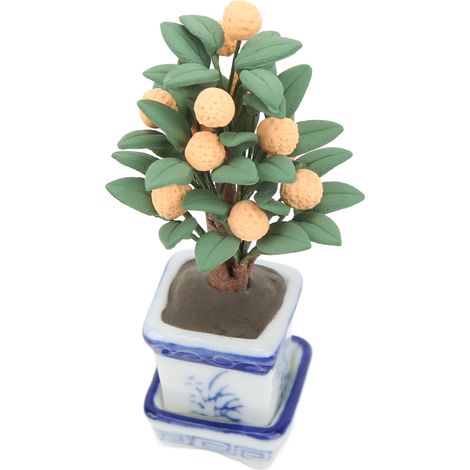 Orangenbaum im Topf für Puppenhäuser, Maßstab 1:12. Realistische Miniaturpflanze mit Blättern, ideal zur Dekoration und für Fotos. (1/5)