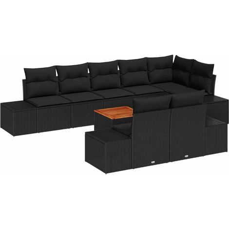 Maison Exclusive - Garten-Sofa-Set mit Speicher 9 pcs Schwarz