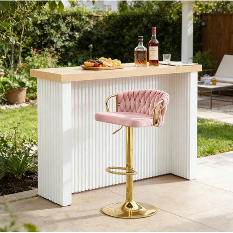 Tabouret de bar pivotant réglable velours rose OKMYHOME (1/5)