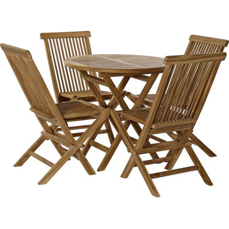 Salon de Jardin 1 Table Ronde + 4 Chaises Teck Pliables (1/5)