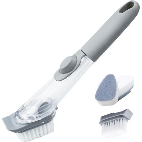 Brosse à Vaisselle Set,Brosse à Vaisselle avec Distributeur de Liquide,Brosse de Nettoyage multifonctionnelle,avec tête de Brosse en éponge,pour Le Nettoyage de Poêles (1/5)