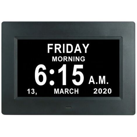 Tigrezy - Reloj digital LCD de 7 pulgadas con calendario, fecha, día y hora. Reloj sin abreviaturas, atenuación automática, pantalla HD en 8 idiomas, recordatorio para personas con Alzheimer, ancianos (1/5)