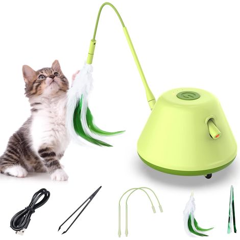 Interactive Cat Toy Automatic LED Red Light and Feather, Electric Cat Toy with 4 Routes and 3 Speeds, Rechargeable Smart Cat Toy, Green (1/5)