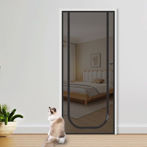 Chatière renforcée avec moustiquaire – 80 x 210 cm – moustiquaire avec fermeture éclair – Fermeture éclair à double sens – Porte de sécurité – Anti-moustiques – Moustiquaire épaisse –...