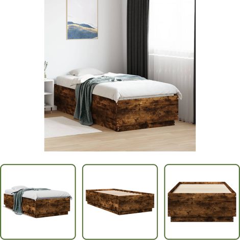 vidaXL Estructura de cama madera de ingeniería roble ahumado 90x190 cm (1/5)