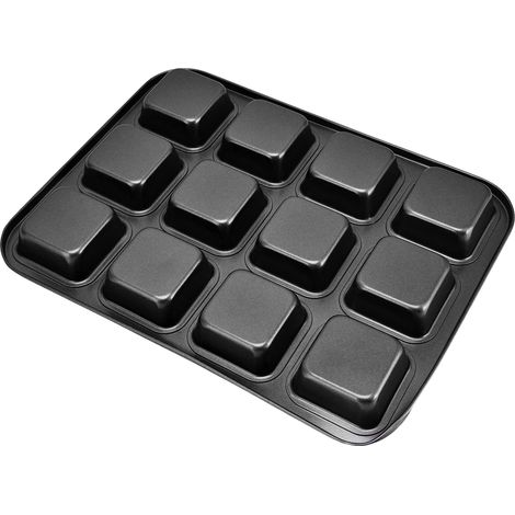 12er-Muffinform mit Antihaftbeschichtung, schwarz, quadratisch, extra dick, für Mini-Burger, hausgemachtes Gebäck, Backutensil (1/5)