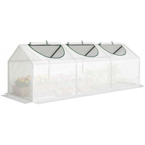 Mini serra da giardino con 3 finestre avvolgibili, copertura in PE ad alta densità 140 g/m², 180 x 60 x 60 cm, bianca (1/5)