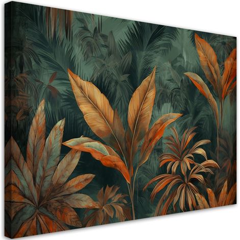 Tableau sur toile Feuilles tropicales orange 60x40
