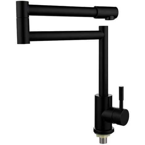 Robinet de cuisine pliable en acier inoxydable 304, rotation à 360°, design compact Disponible en 4 couleurs, noir (1/4)