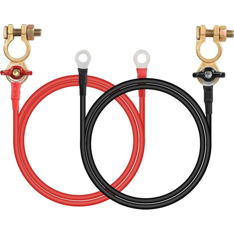 1 paire de connecteurs de borne de batterie, câbles de 10 AWG rouges et noirs en alliage de cuivre pour batterie auto, avec pince et terminal en anneau M8 pour automobile, marine, solaire, VR (1/5)
