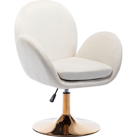 Wahson Sillones relax, Silla Tocador Tereciopelo de Maquillaje, Silla Giratoria de Ocio Altura Ajustable con Base Dorada, Blanco