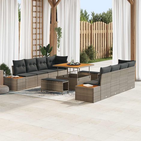 Ensemble Canapé de Jardin en Résine Tressée et Acier avec Table Réglable Gris 11 Pièces - PANGIVO (1/5)