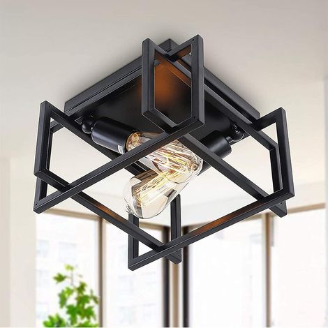 Plafonnier semi-encastré, plafonnier noir proche du plafond, plafonnier industriel vintage en métal, compatible avec le porche de cuisine Salon Salle à manger Chambre Entrée (1/5)