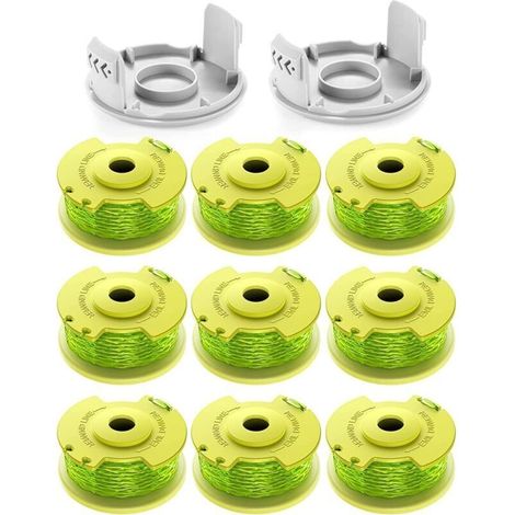 11 Ersatzspulen für Ryobi One+ Trimmerfäden - Durchmesser 2,0 mm, Länge 3,4 m - Kompatibel mit AC14RL3A - Packung mit 9 Spulen und 2 Abdeckungen - Zuverlässige Leistung.