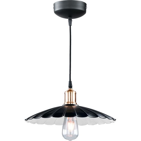 Hängelampe Klassisch Design Hängeleuchte Retro Wohnzimmerlampe hängend mit rundem Schirm, Metall schwarz weiß, 1x E27, DxH 35x7 cm