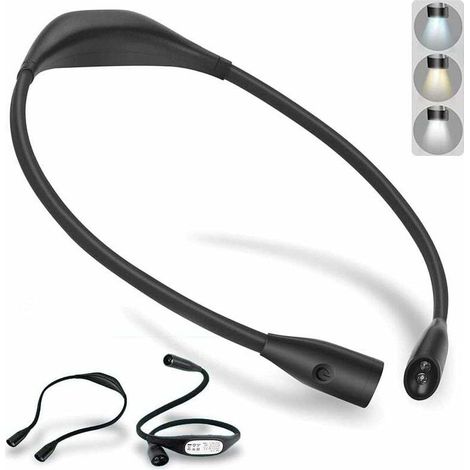 Lampada da collo a LED ricaricabile, lampada da collo a 4 LED con 3 temperature di colore regolabili e luminosità regolabile, braccio flessibile, cavo USB incluso, per lettura, lavoro a maglia, campeg