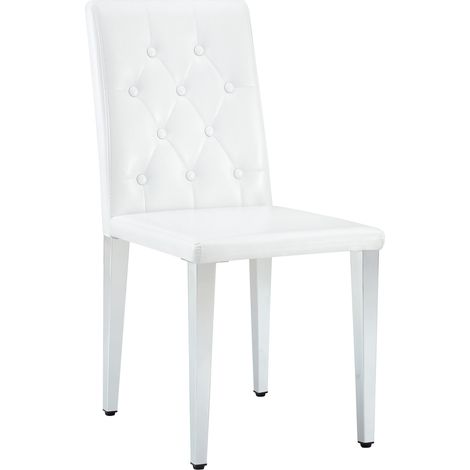 Set de 4 sillas de comedor blancas con patas de metal plateado brillante y respaldo acolchado (1/5)