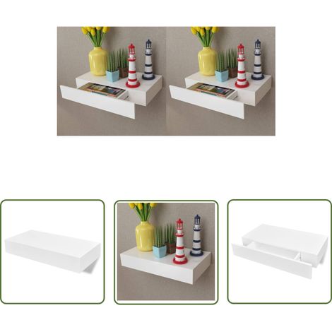 INLIFE Étagères murales avec tiroirs 2 pcs Blanc 48 cm (1/5)
