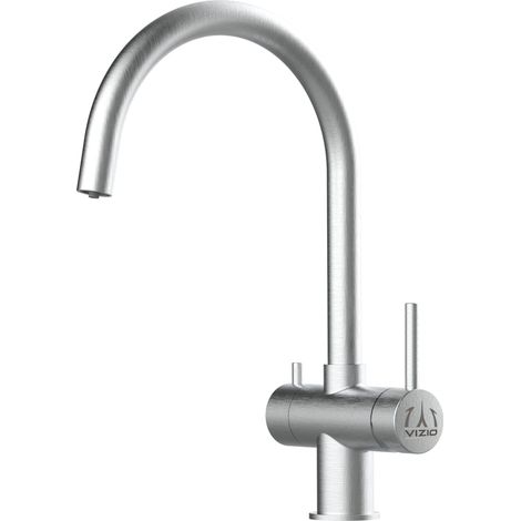 Robinet de Cuisine Mitigeur 3 voies en ACIER INOXYDABLE CHIRURGICAL 316 brosse mat robinet bec cygne pivotant 360 VIZIO (1/5)