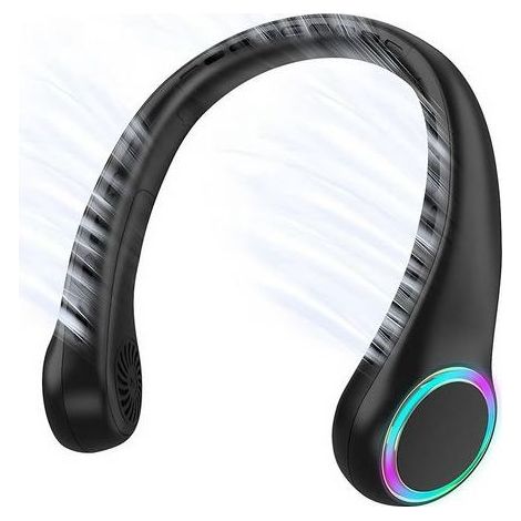 Wiederaufladbarer, leiser Nackenventilator ohne Rotorblätter mit USB-C-Anschluss und farbigen Freisprechleuchten für Fitnessstudio, Reisen und Büro – Schwarz (1/5)