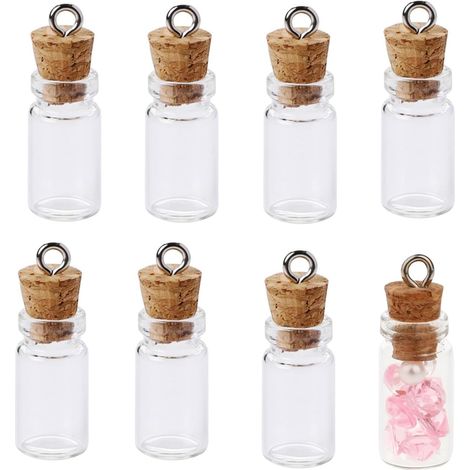 Bouteilles à souhaits, 8 mini bouteilles en verre vides (18 mm chacune) avec bouchon en liège et crochets (1/5)