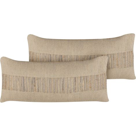 Lot de 2 Coussins Décoratifs en Jute et Coton Beige Rectangulaires 30 x 70 cm Luina