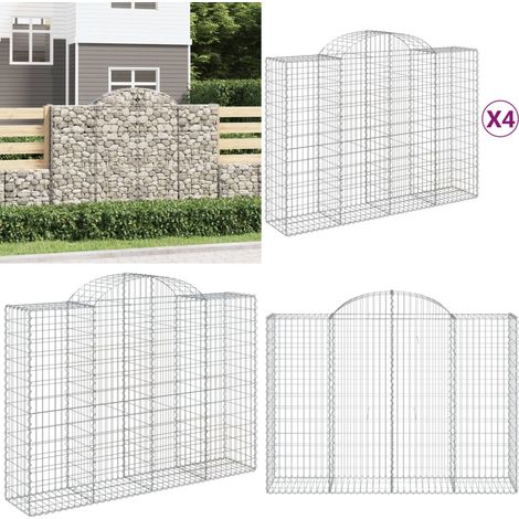 Paniers à gabions arqués 4 pcs 200x50x140/160 cm Fer galvanisé - Panier Gabion - Mur Gabion - Clôture Gabion - Décoration Jardin - Barrière Jardin - Home & Living (1/5)
