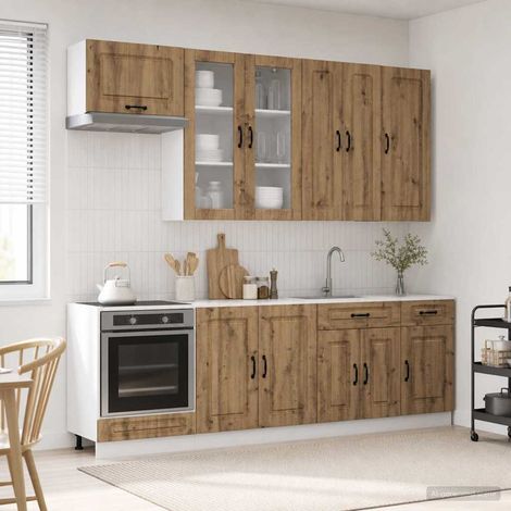 Unité de cuisine 8 pièces en bois d’ingénierie, chêne artisanal, avec pieds réglables - PANGIVO (1/5)