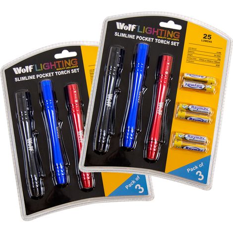 Wolf Slimline Pocket LED Torch Set, 6 Torches (Twin Bundle), Focus Adjustable (1/2)
