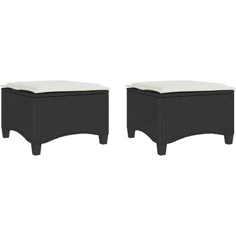 Lot de 2 Tabourets de Jardin en Rotin avec Coussins, Noir, 55x55x36 cm (1/5)