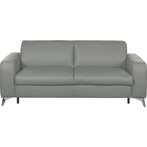 Canapé 3 places convertible en cuir italien de luxe ALVINE, gris clair (1/5)