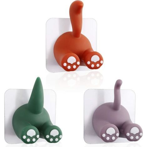 Juego de 3 ganchos multiusos para colas de mascotas, gancho adhesivo de pared, soporte para cepillos de dientes, cocina, baño, toallero (3 piezas) (1/4)