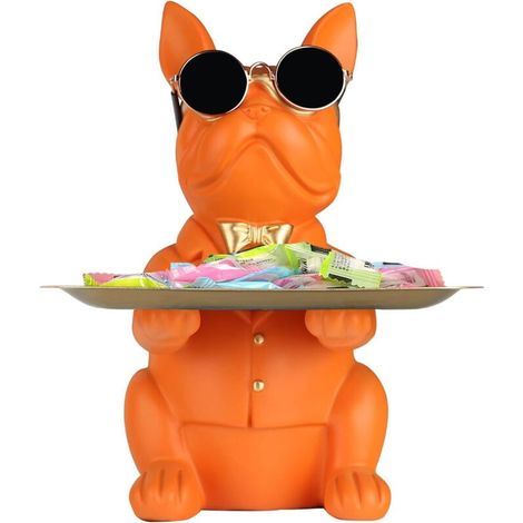 Statue de Rangement Bouledogue Orange en Résine, Tirelire, Clés, Bonbons, Décoration Maison, Plateau de Rangement Petits Objets (1/5)