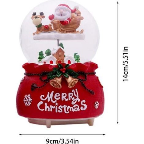 BOULE DE NOEL Boule à Neige Noël,Père Noël sur Une Base traîneau Boîte à Musique Boules Cristal Table 14x9cm (1/4)