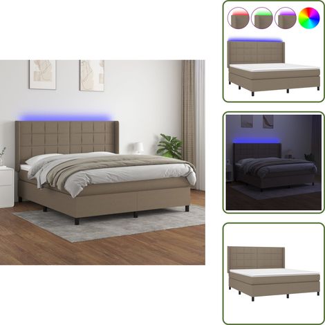 Cama gris taupe - vidaXL Cama box spring colchón y luces LED tela gris taupe 160x200 cm - Cama con cabecero ajustable