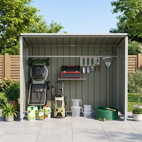 Abri de Jardin en Métal Galvanisé 2,5 m², sans Porte avec Toit Incliné Imperméable et Montage à Clips, Abri à Outils pour Terrasse, 204x120x159cm (1/5)