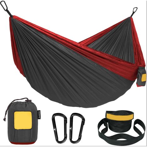 Gris foncé 270&140cm Hamac de camping double/simple, léger, lavable, hamac-panier portable pour l'extérieur (1/5)