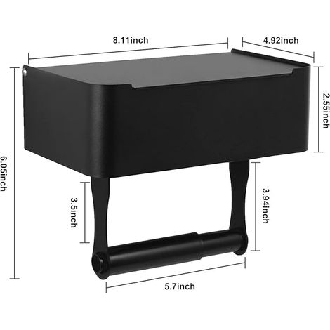 Porte-papier toilette avec étagère, en acier inoxydable SUS304, fixation murale / rangement adhésif pour papier toilette, distributeur de lingettes et de mouchoirs en papier (noir mat, grand format) (1/5)