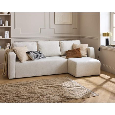 Bestmobilier – Canapé d'angle réversible 4 places convertible avec coffre – Tissu texturé – Dimensions 220x125cm – Style contemporain