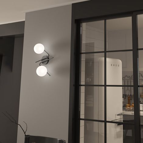 Plafoniera Contemporanea Holly Metallo Nero Vetro Bianco 2 Luci E27