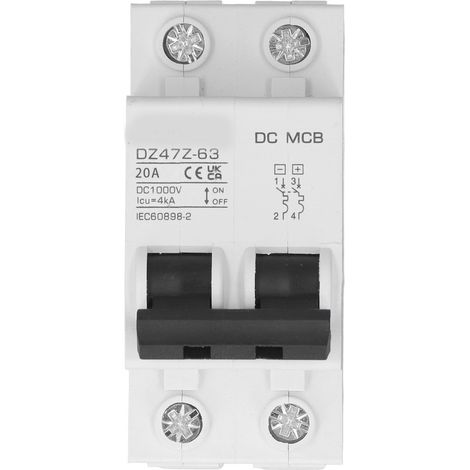 TIKATARER 63 CC Leistungsschalter, DIN-Schienenmontage 1000 V 4 kA mit magnetischer Lichtbogenlöschung, für Elektromotorräder, Solar-Photovoltaik- und Gleichstromsysteme (20A)
