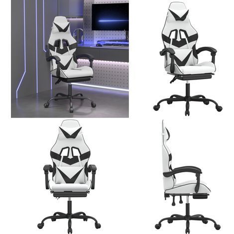 Chaise de jeu pivotante et repose-pied Blanc et noir Similicuir - Chaise pivotante - Chaise de jeu avec repose-pied (1/5)