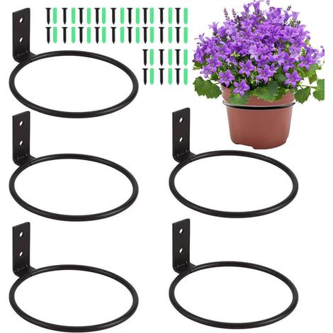 Lot de 6 supports muraux pour pots de fleurs - Anneau mural pliable - Utilisé pour le jardin de la maison, le balcon, l'extérieur - Noir (10 cm) (1/5)