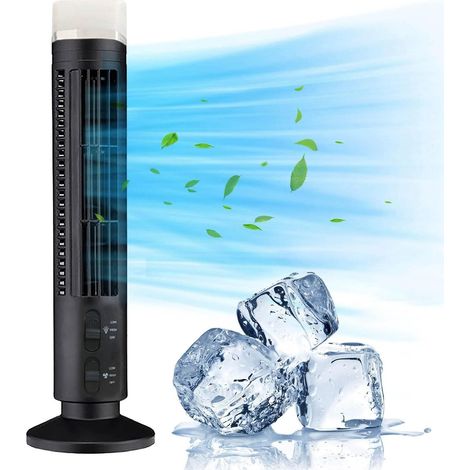 Ventilateur Tour sans Lame, Ventilateur de tour de bureau mini ventilateur avec une lumière LED, USB Colonne Silencieux de Bureau de Chambre à Coucher à la Maison (Noir) (1/5)