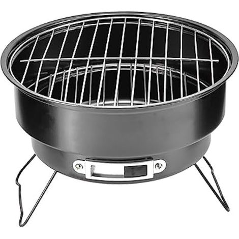 Barbecue rond portable au charbon de bois de 25 cm avec poignée, idéal pour la cuisine en plein air, les pique-niques et le camping. (1/4)