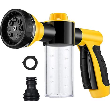 Pistolet pulvérisateur à mousse, buse à pression pour lavage de voiture - 8 modes d'arrosage et distributeur de savon (jaune) (1/5)