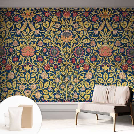 Papier peint intissé pour salon chambre à coucher peint imprimé Installation facile - Colle incluse gratuite Motif floral 312x219 cm (1/5)